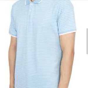 G/Fore Blue Perforated Stripe Polo Shirt Pacific Life Logo